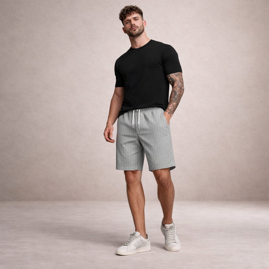 Men's drawstring pinstripe summer shorts