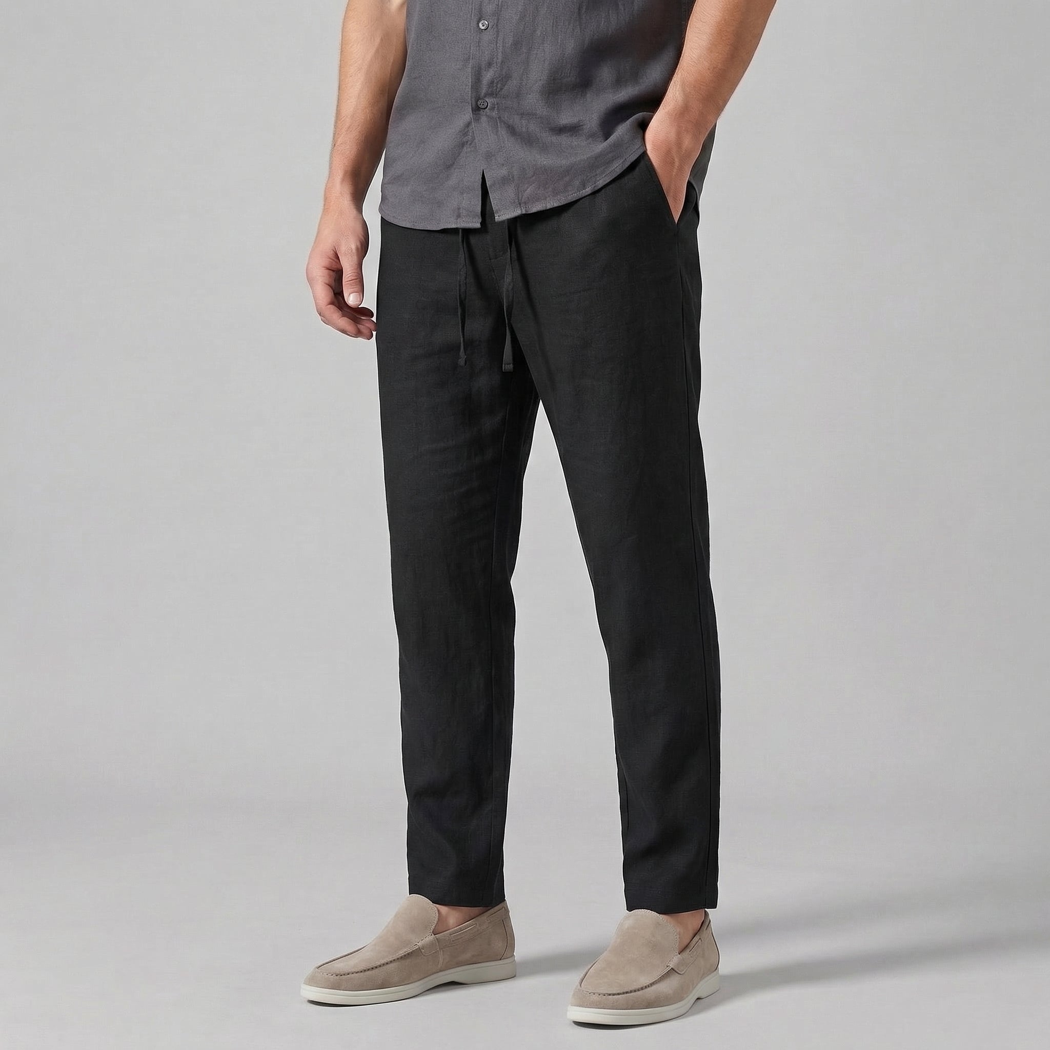 Men's linen tapered summer trousers
