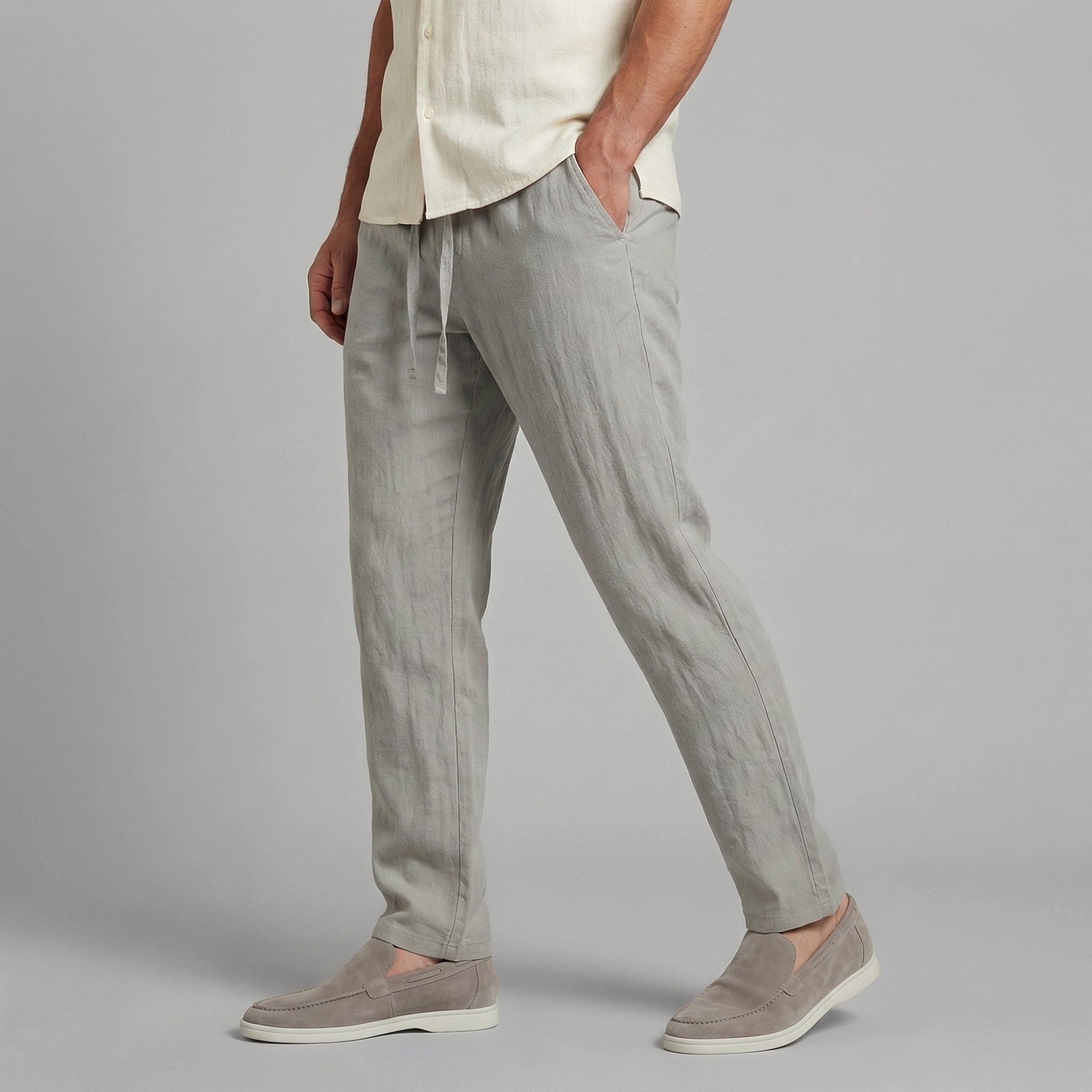 Men's linen tapered summer trousers
