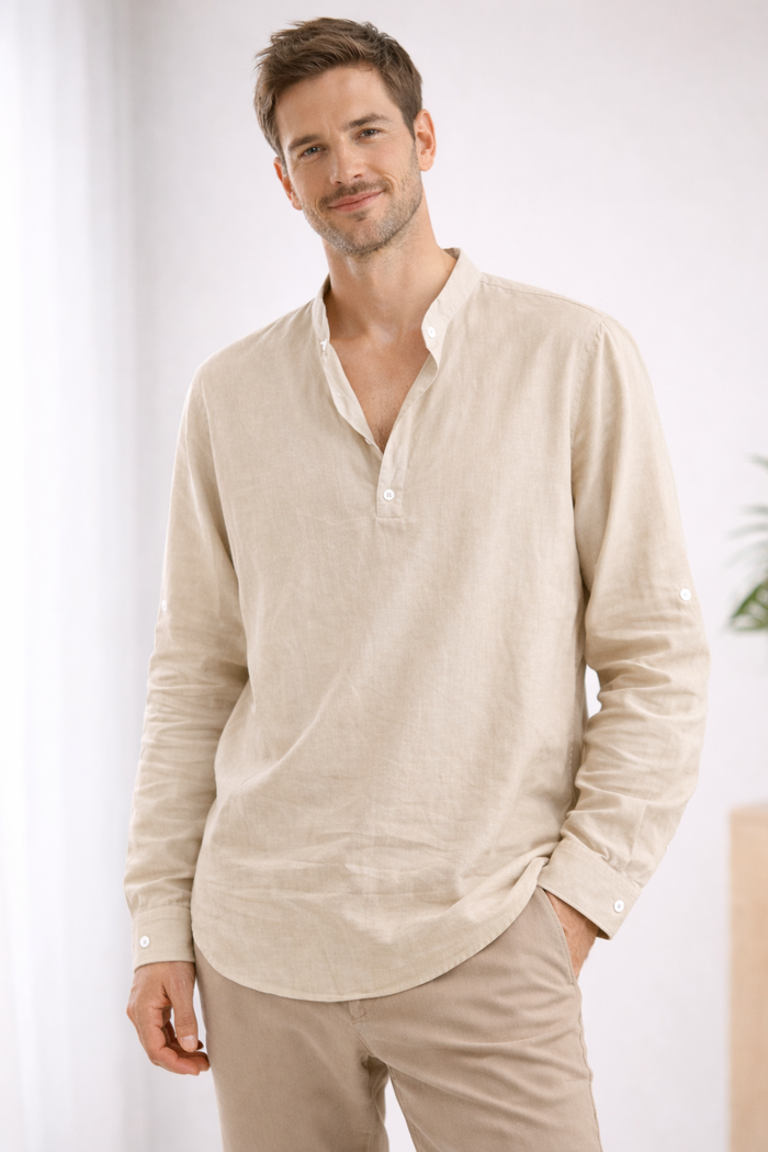 Men's long sleeve henley summer shirt