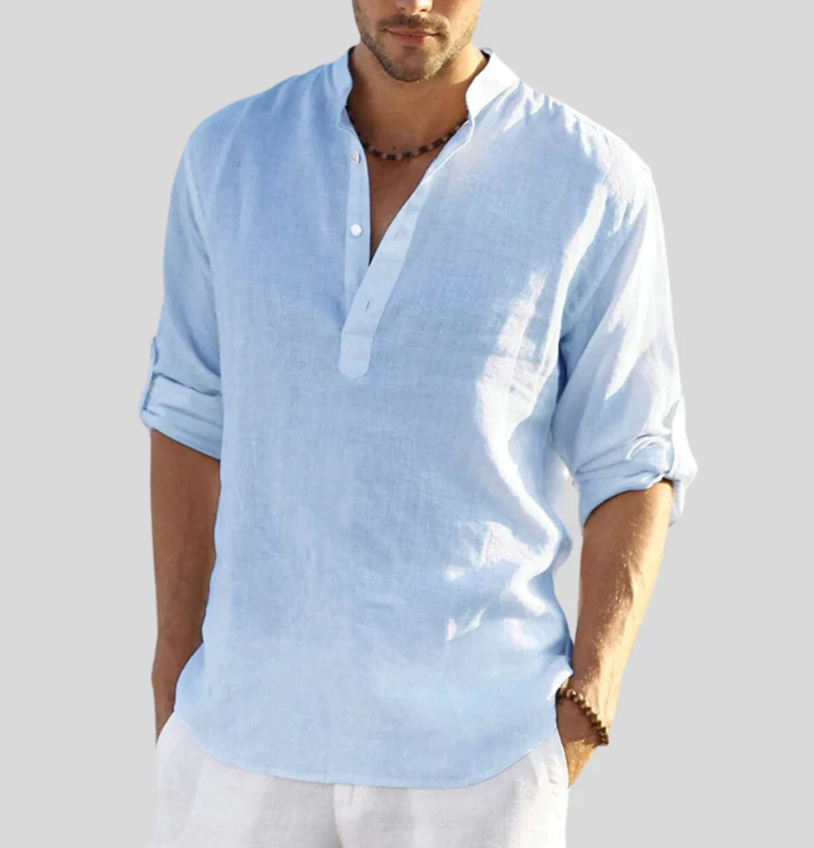 Men's long sleeve henley summer shirt