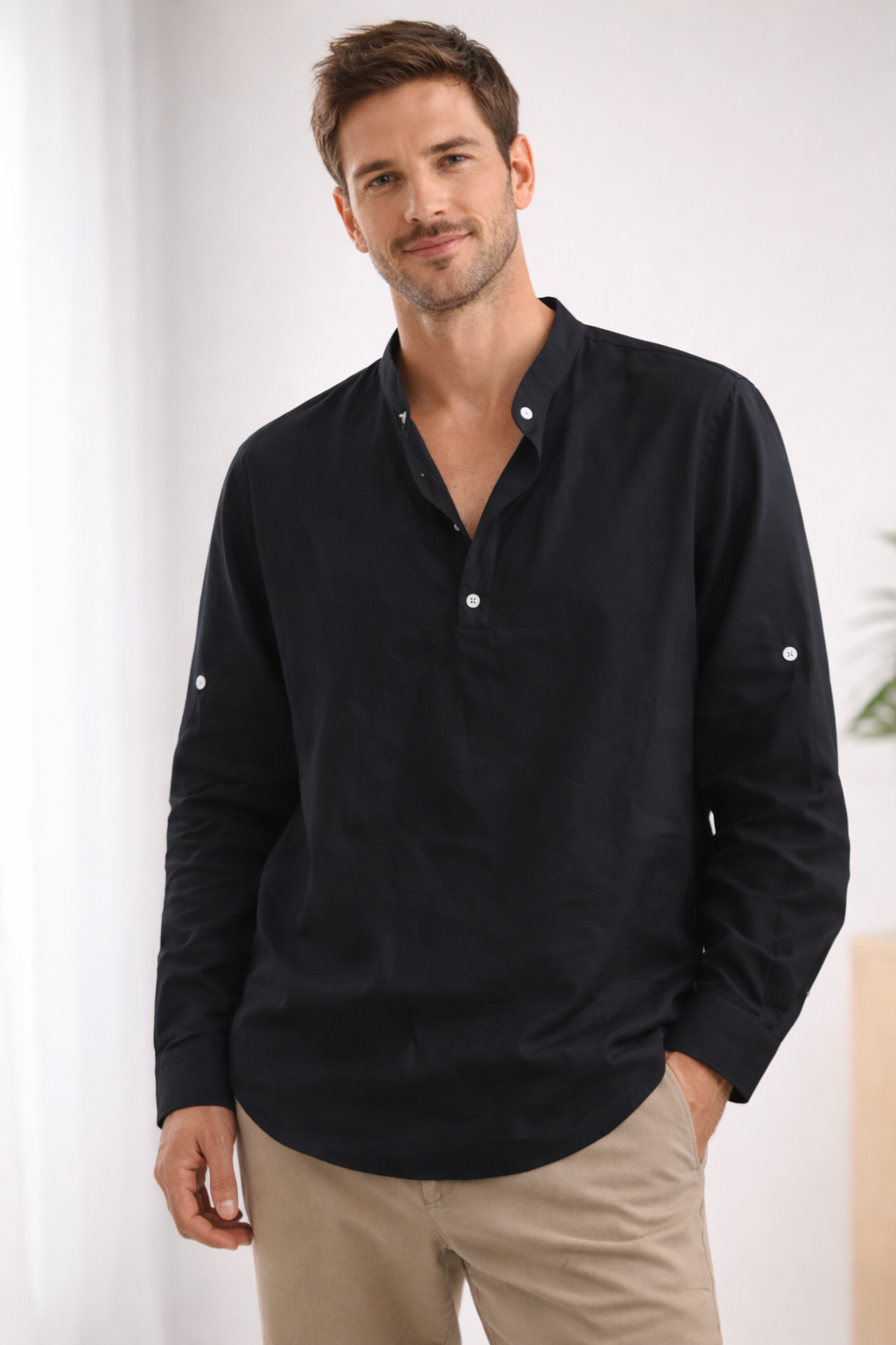 Men's long sleeve henley summer shirt