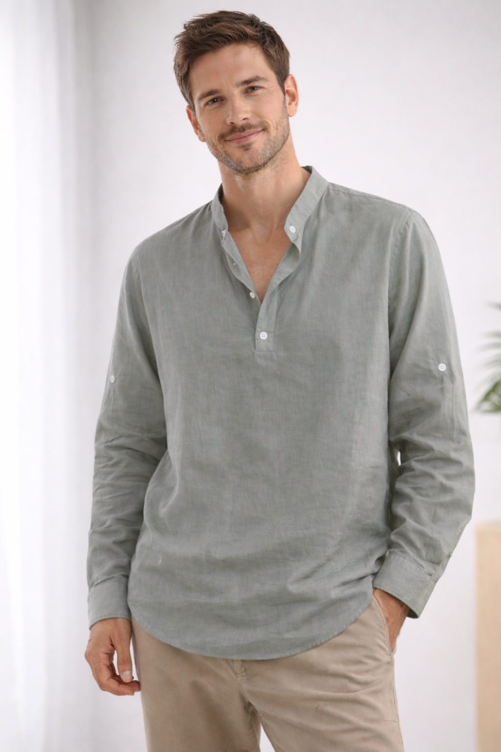 Men's long sleeve henley summer shirt