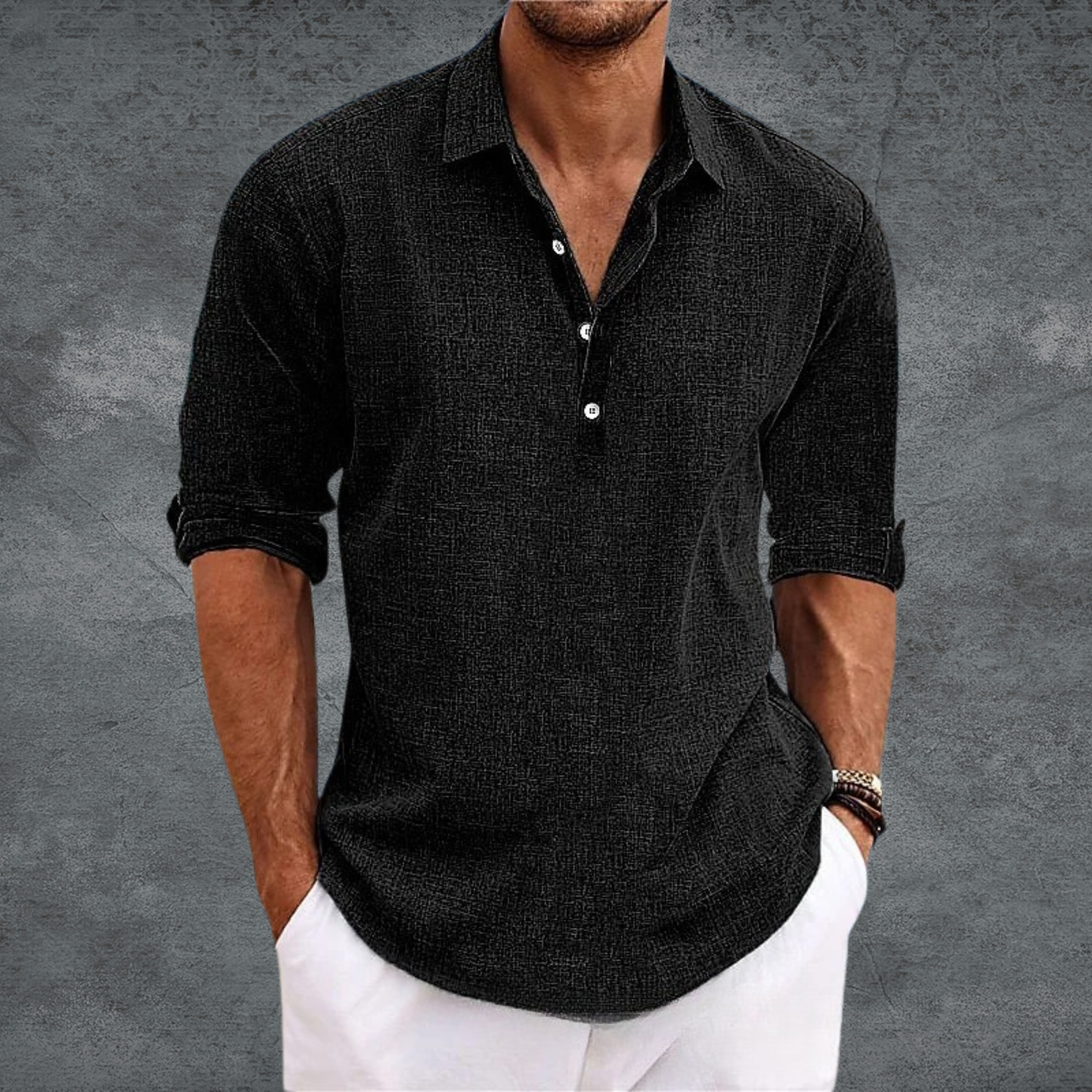 Men's long sleeve open collar shirt