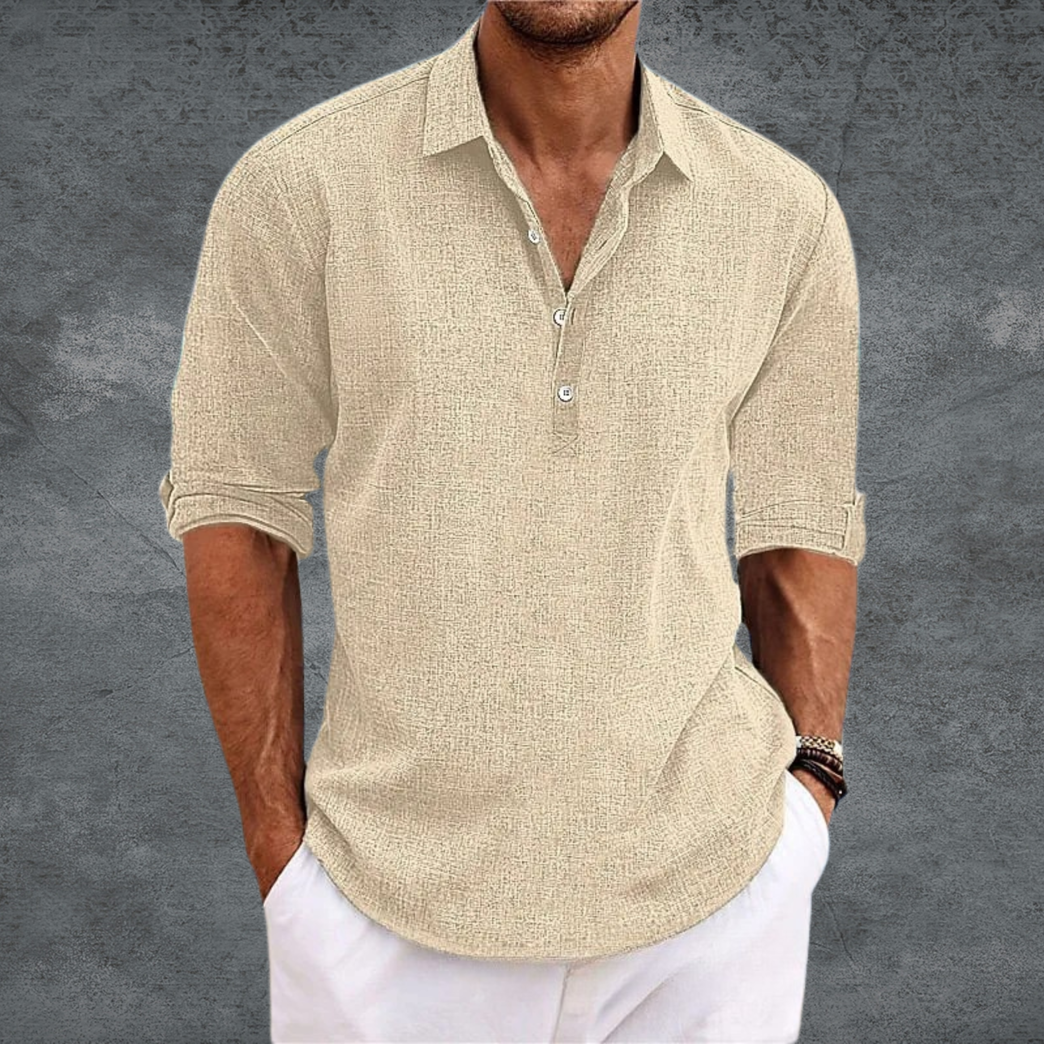 Men's long sleeve open collar shirt