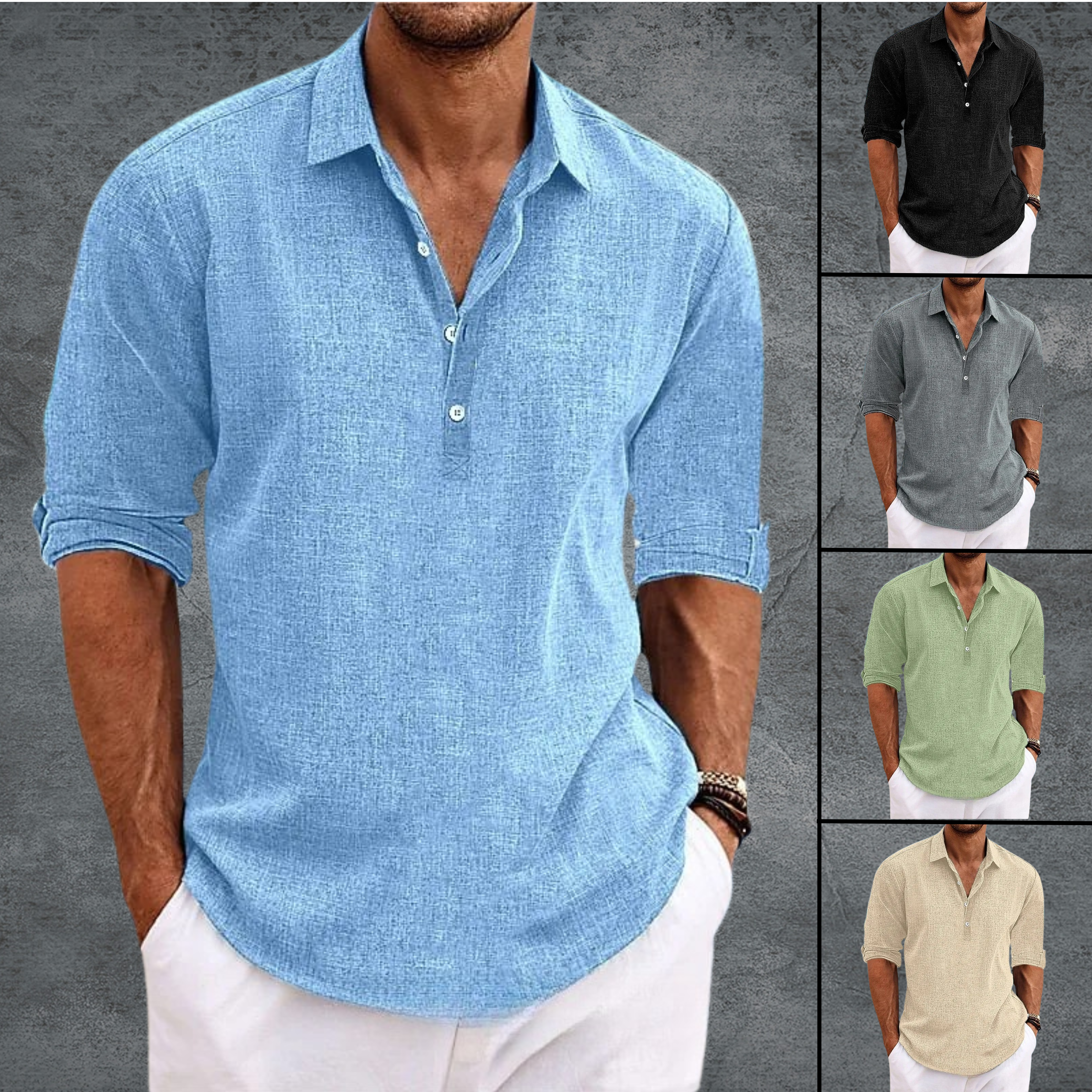 Men's long sleeve open collar shirt