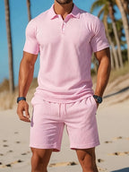 Men's short sleeve polo shirt and shorts set