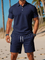 Men's short sleeve polo shirt and shorts set