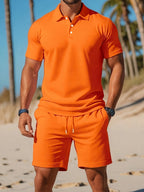 Men's short sleeve polo shirt and shorts set