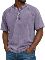 Men's short sleeve washed henley t-shirt