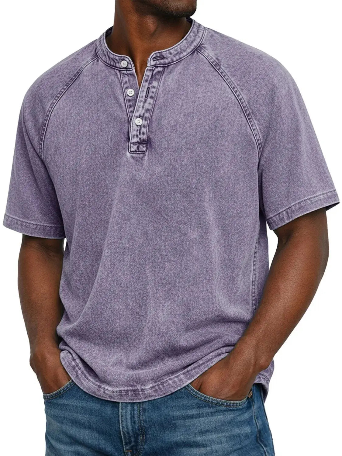 Men's short sleeve washed henley t-shirt