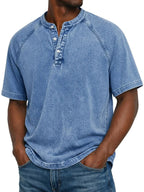 Men's short sleeve washed henley t-shirt