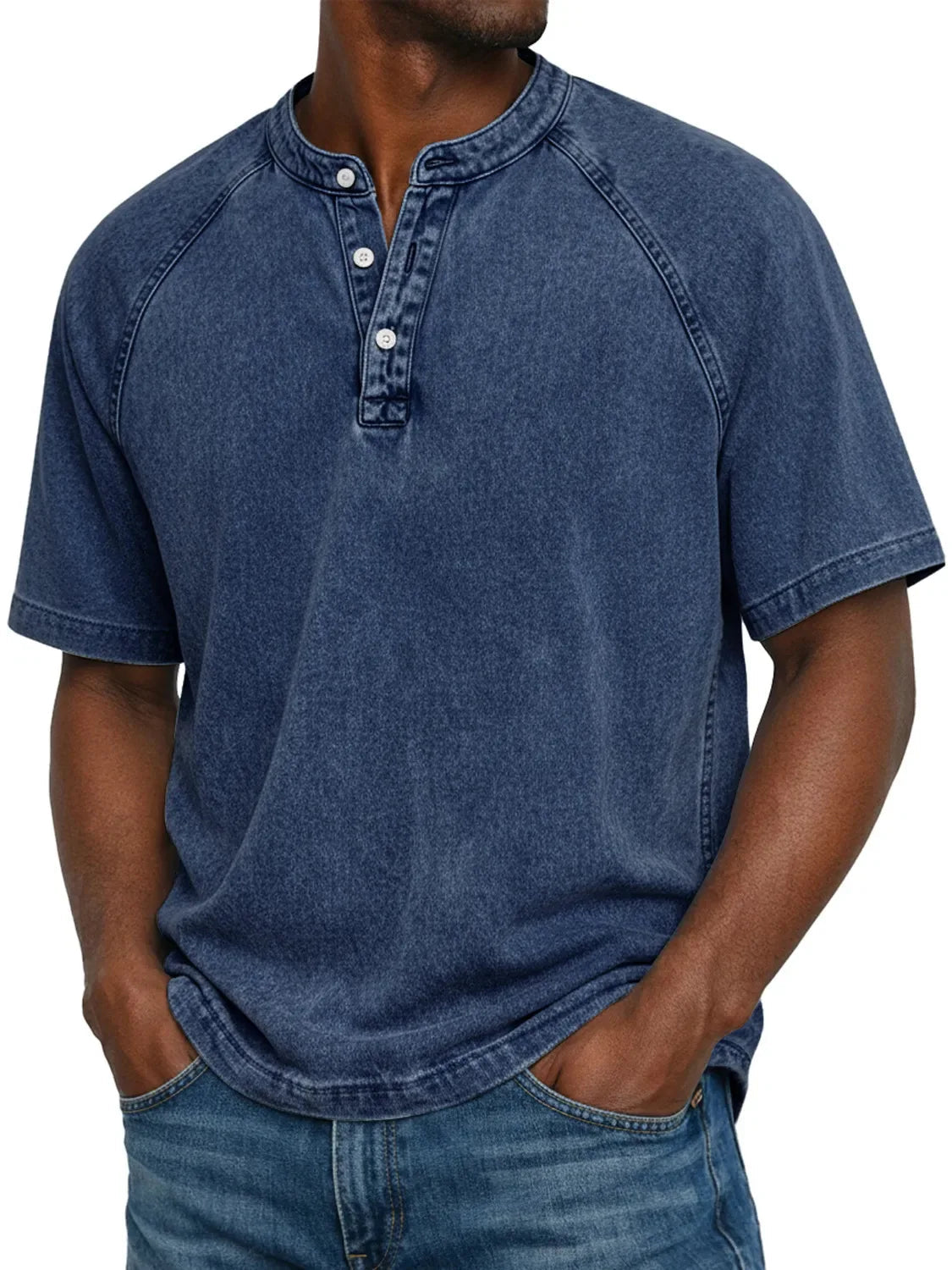 Men's short sleeve washed henley t-shirt