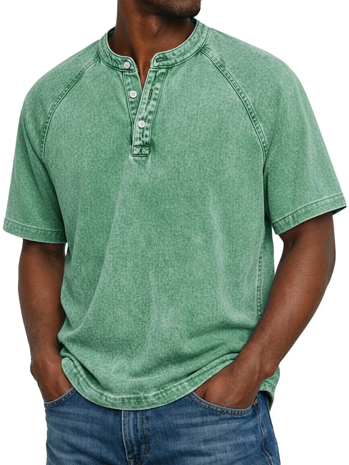 Men's short sleeve washed henley t-shirt