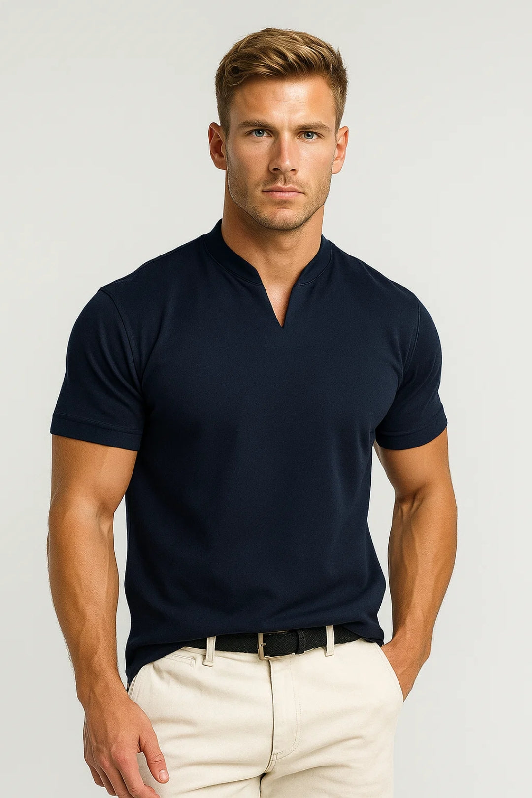 Men's slim fit short sleeve split-collar shirt