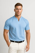 Men's slim fit short sleeve split-collar shirt