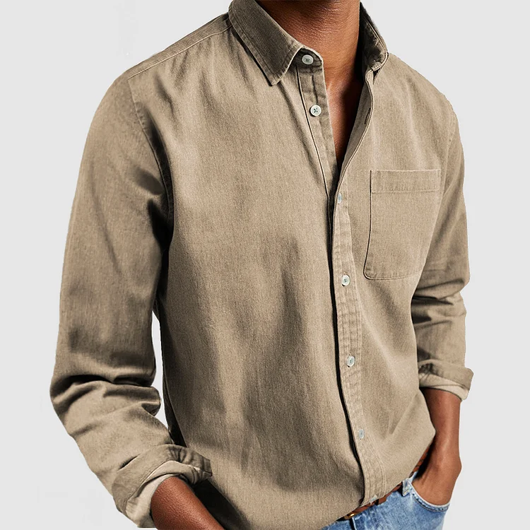 Men's spread-collar long sleeve shirt