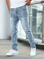 Men's straight leg washed denim jeans