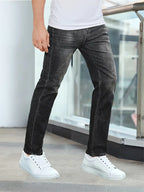 Men's straight leg washed denim jeans