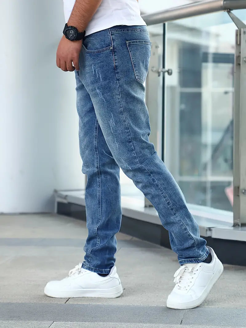 Men's straight leg washed denim jeans