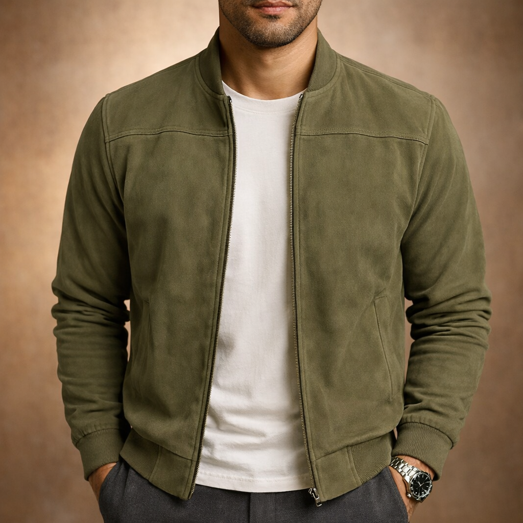 Men's zip-front stand-collar bomber jacket