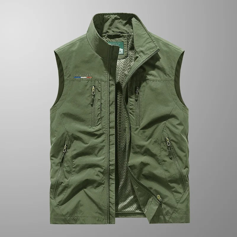 Men's zip-front stand-collar sleeveless jacket