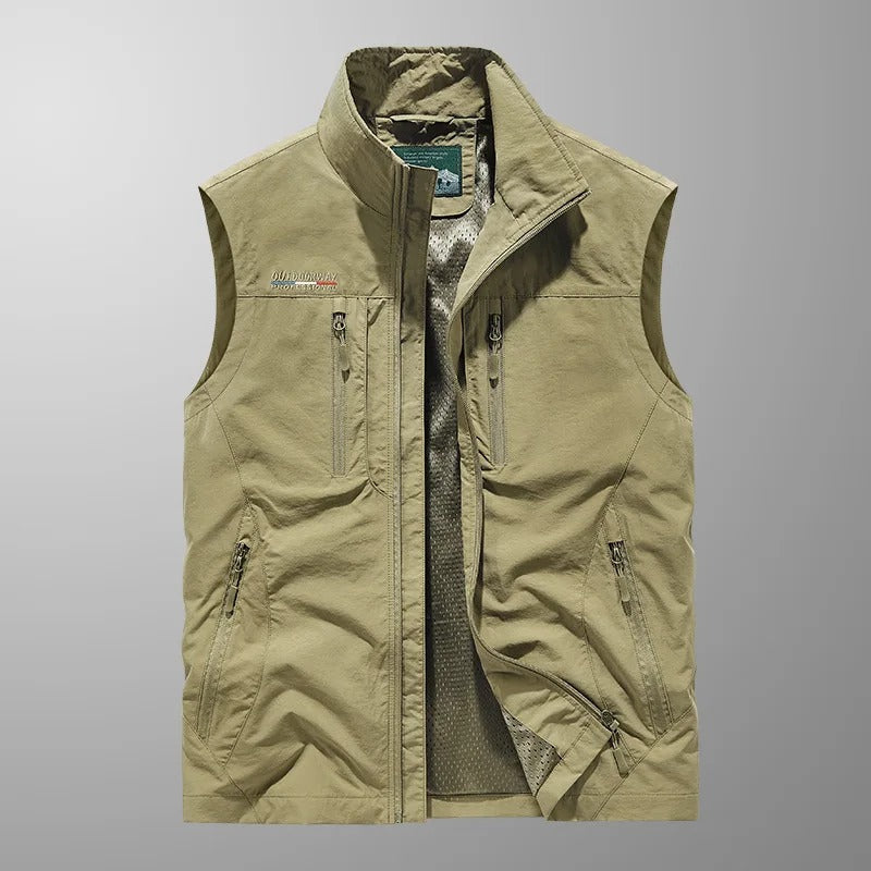 Men's zip-front stand-collar sleeveless jacket