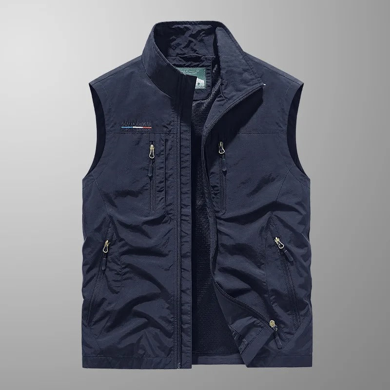 Men's zip-front stand-collar sleeveless jacket