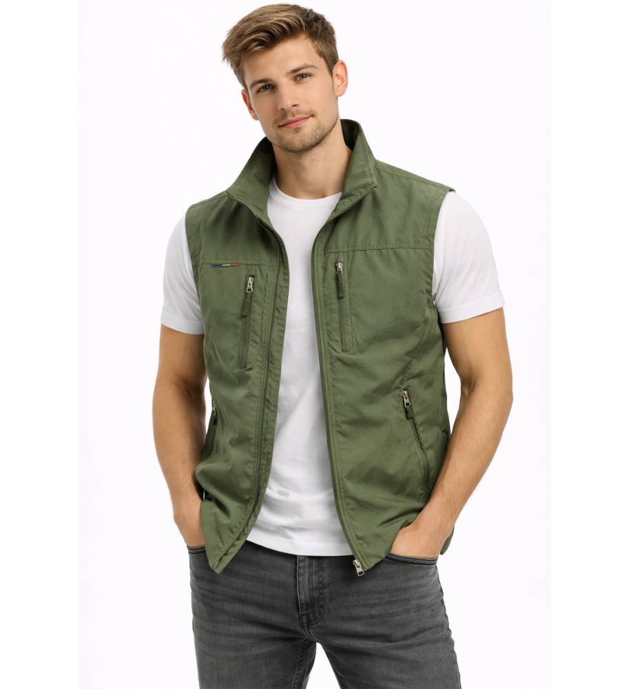 Men's zip-front stand-collar sleeveless jacket