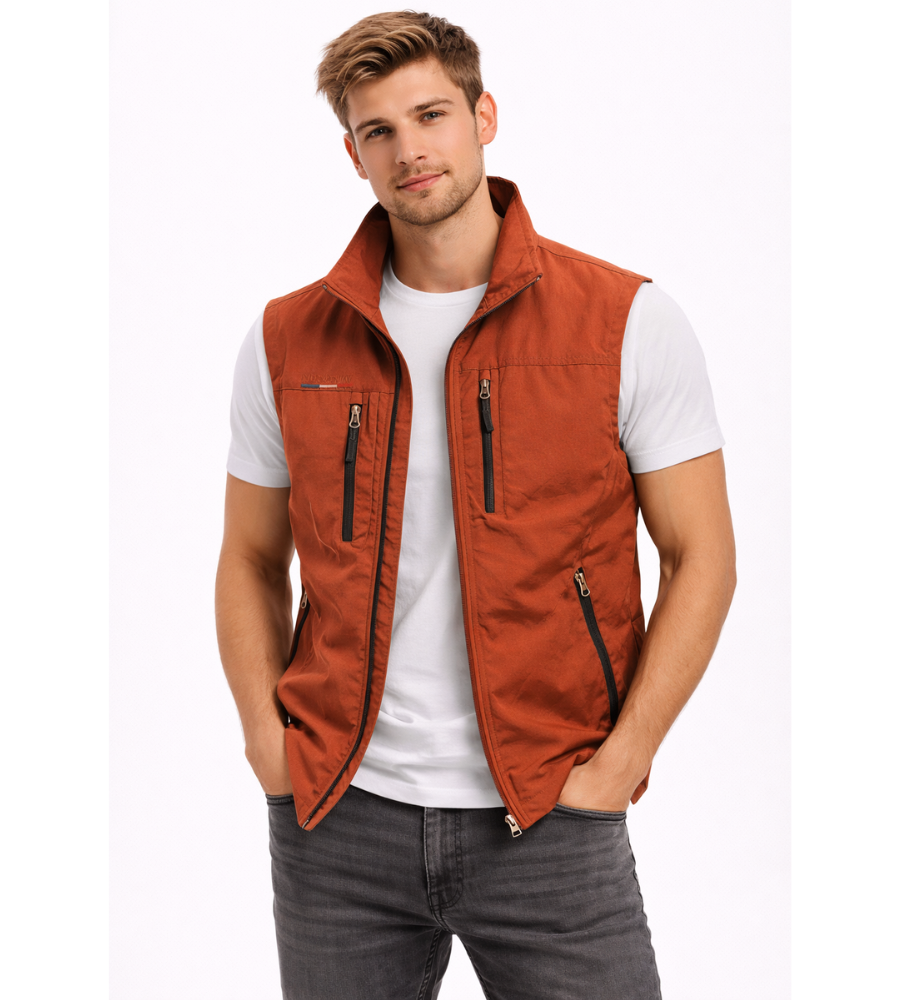 Men's zip-front stand-collar sleeveless jacket