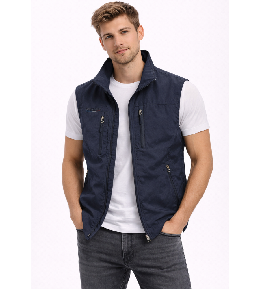 Men's zip-front stand-collar sleeveless jacket