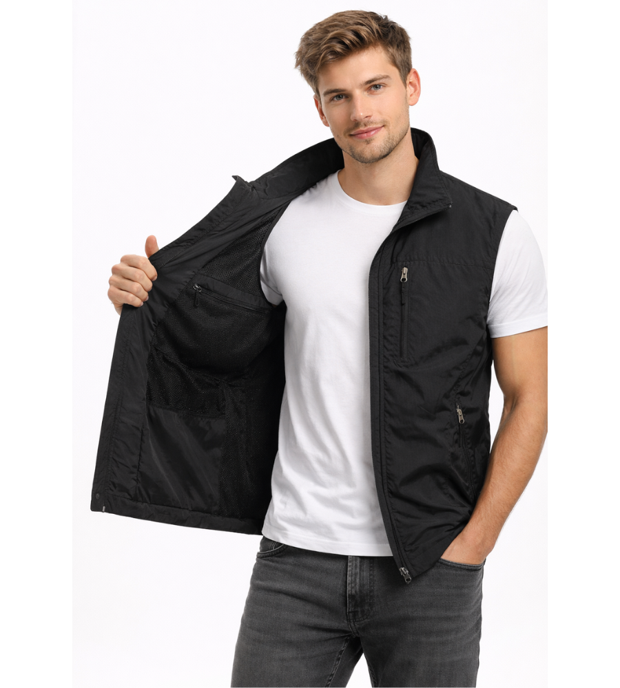 Men's zip-front stand-collar sleeveless jacket