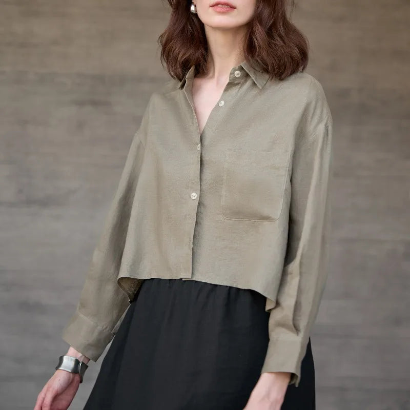 Women's cropped oversized long sleeve shirt