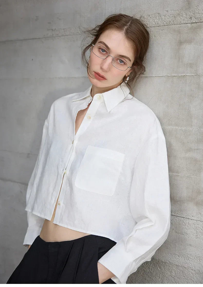 Women's cropped oversized long sleeve shirt