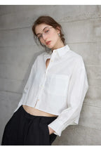 Women's cropped oversized long sleeve shirt