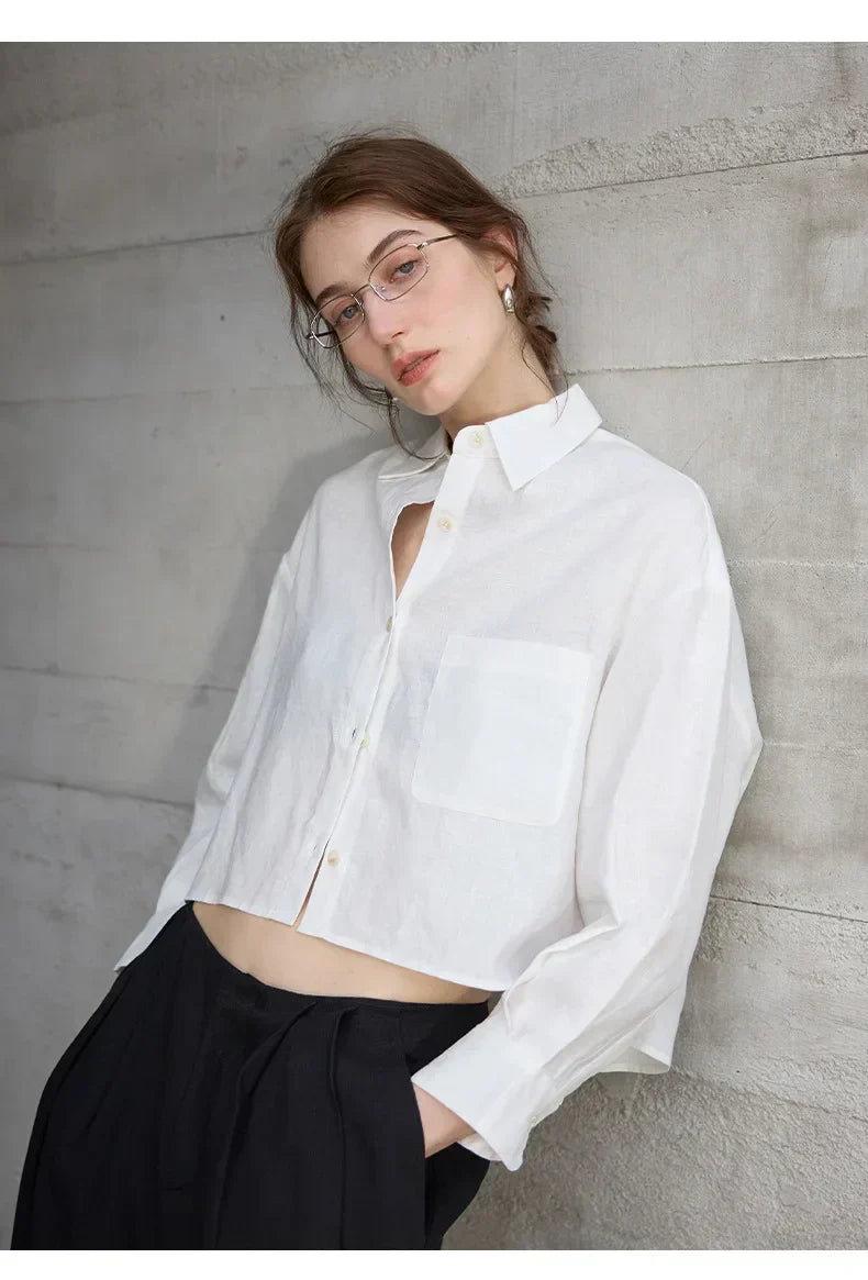 Women's cropped oversized long sleeve shirt