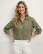 Women's cropped oversized long sleeve shirt