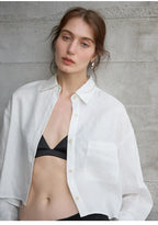 Women's cropped oversized long sleeve shirt