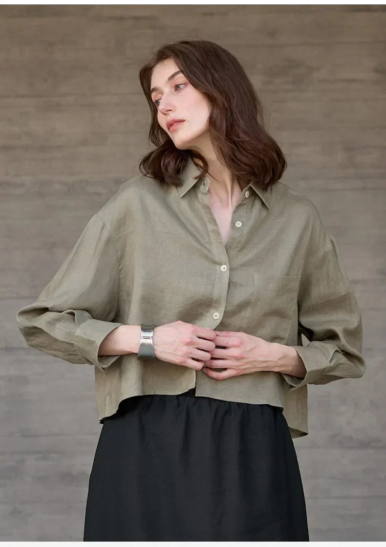 Women's cropped oversized long sleeve shirt