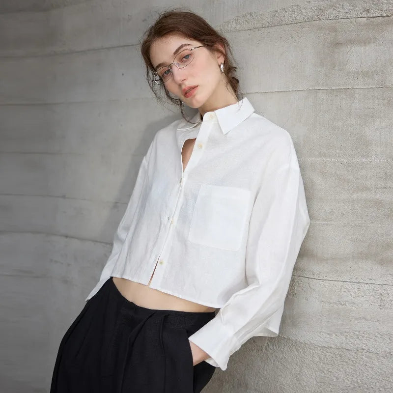 Women's cropped oversized long sleeve shirt