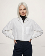 Women's cropped oversized long sleeve shirt