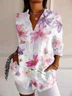 Women's abstract print button-front blouse
