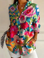 Women's abstract print button-front blouse