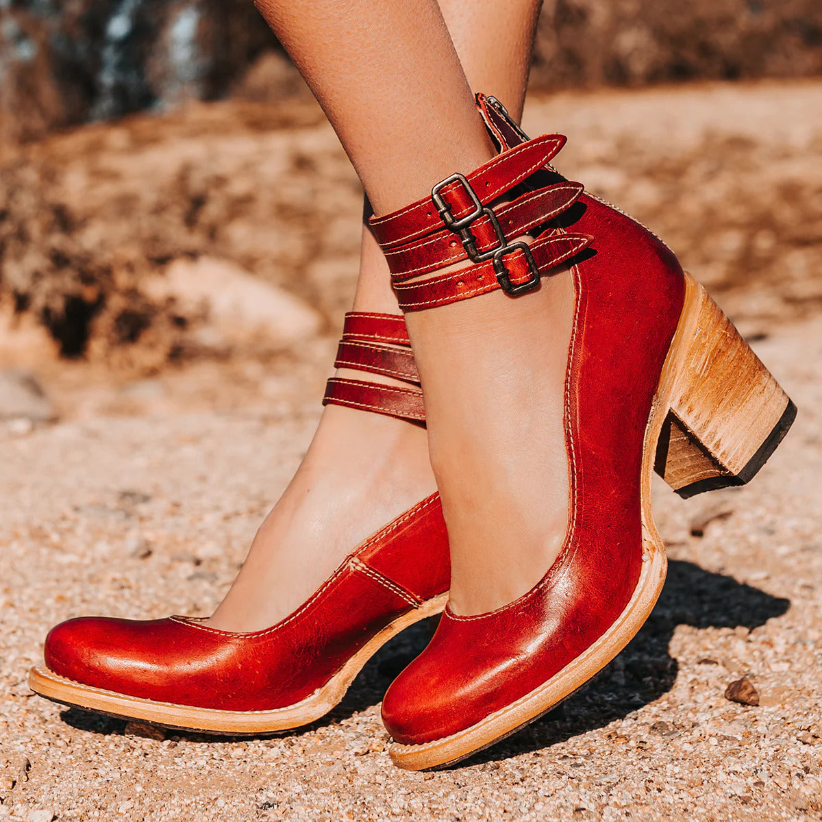 Women's block heel ankle strap sandals