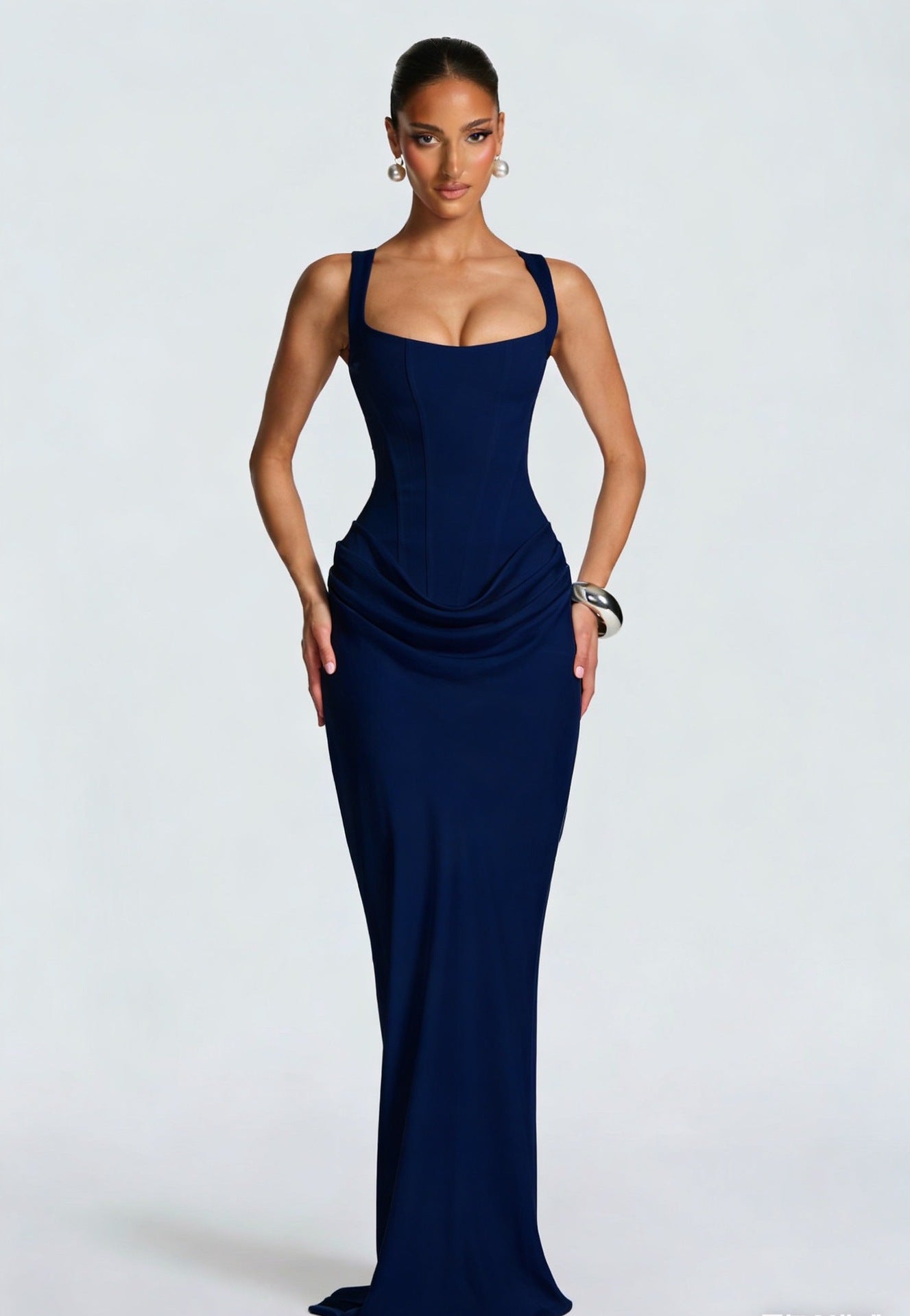 Women's corset-bodice maxi wedding guest dress