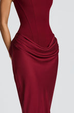 Women's corset-bodice maxi wedding guest dress