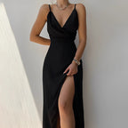 Women's draped v-neck maxi cocktail dress