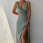 Women's draped v-neck maxi cocktail dress