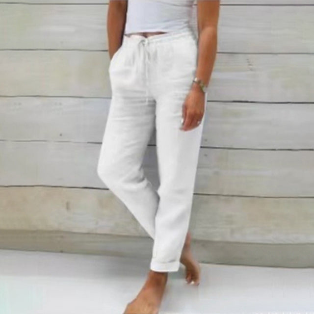 Women's drawstring straight leg summer trousers