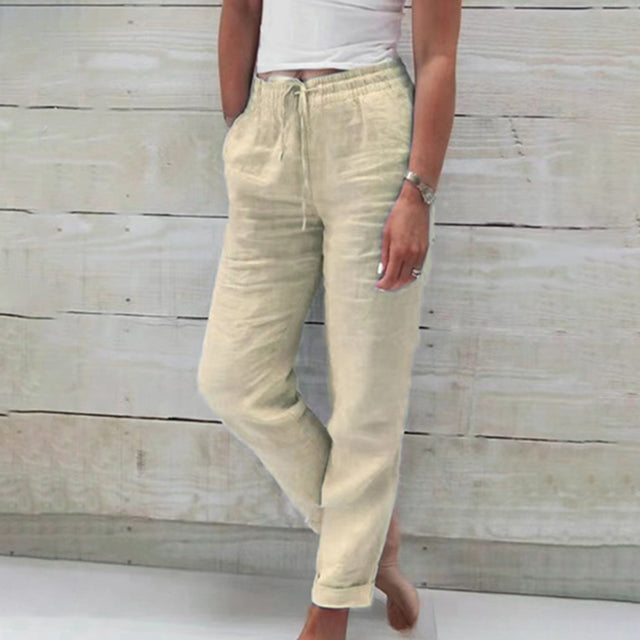 Women's drawstring straight leg summer trousers